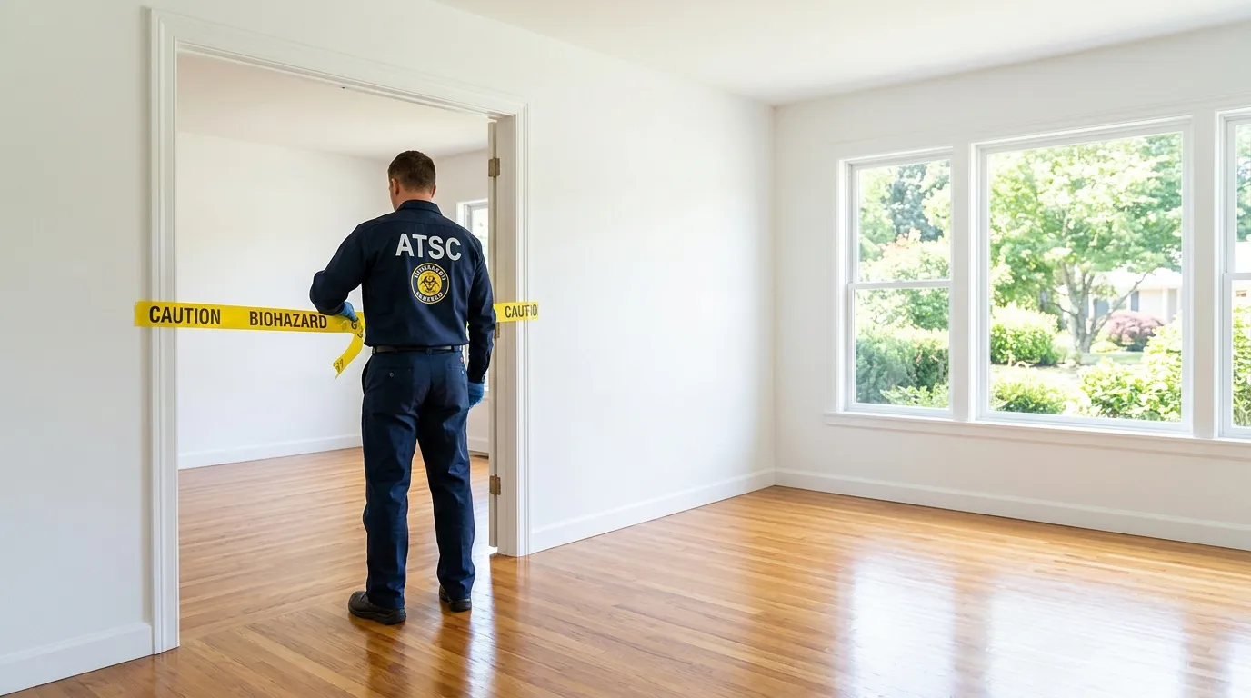 Certified biohazard cleanup crew performing Decomposition Cleanup in Smithtown